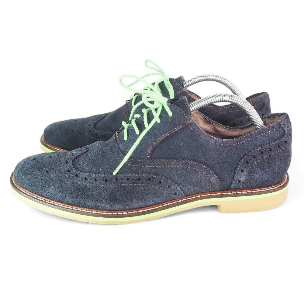 Banana Republic Taylor Wingtip Suede Oxfords Navy‎ / Lime Men's 10M